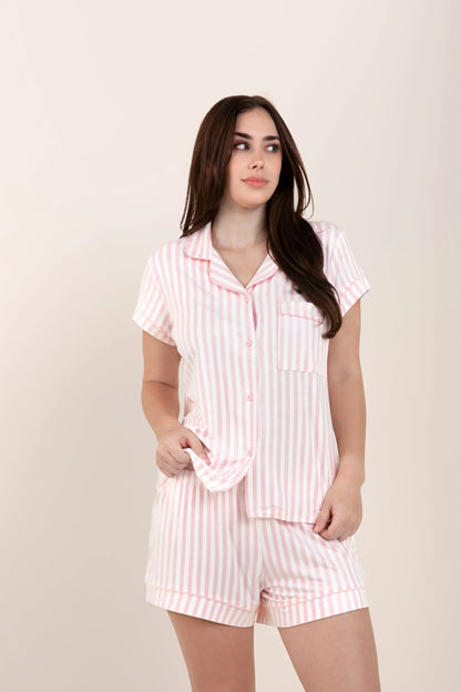 Women's Short Sleeve Pajama Set in Small Sakura Stripe