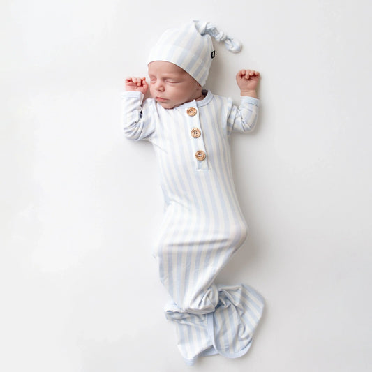 Knotted Gown with Hat Set in Small Mist Stripe
